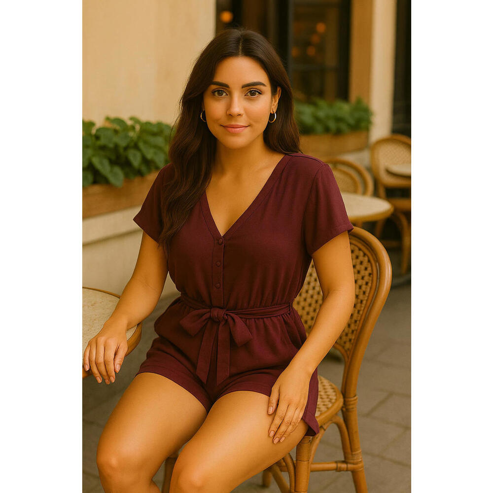 Express Short Jumpsuit Romper M Purple Tie Waist Buttons Preloved One Piece A15